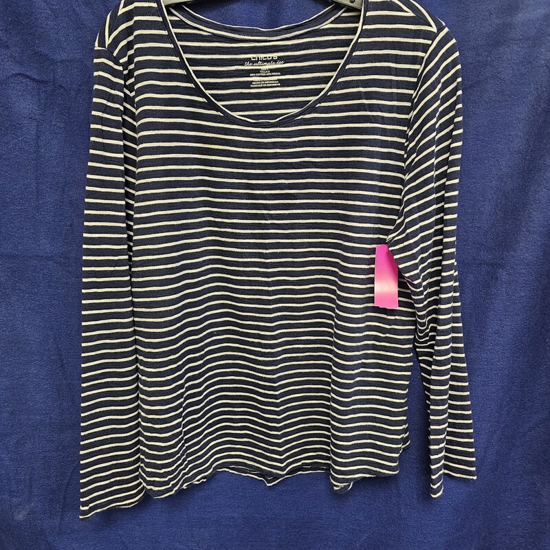 Long sleeve knit top that is light weight and done in a navy and white stripe