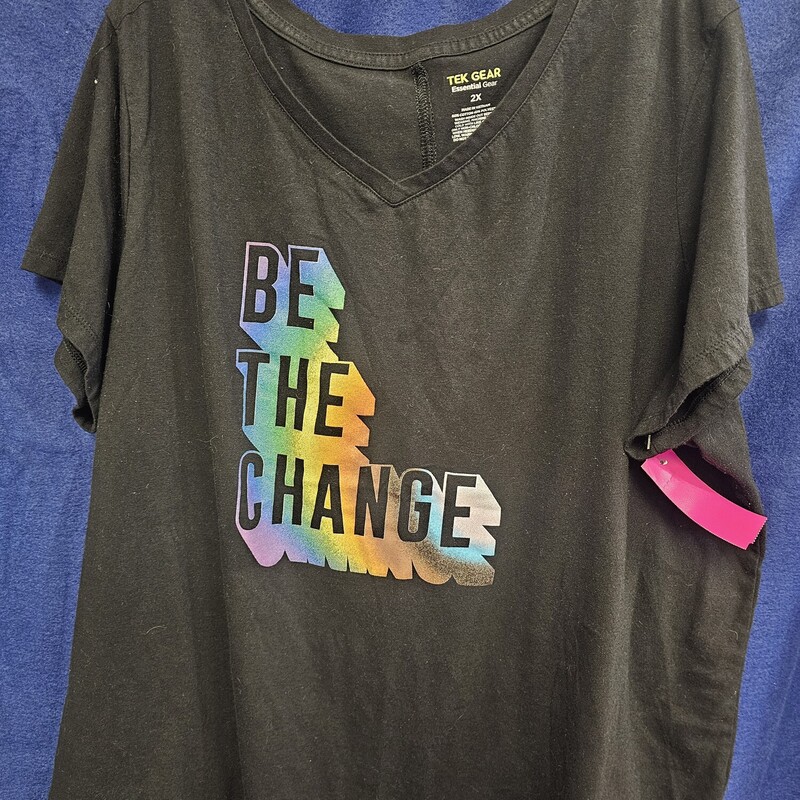 Black short sleeve tee with graphic on front - be the change!