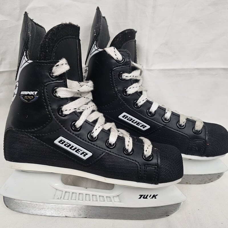 Pre-owned Bauer Impact 100 Hockey Skates, Size: Y13. Shoe size 1 = Skate size Y13. Still in great shape