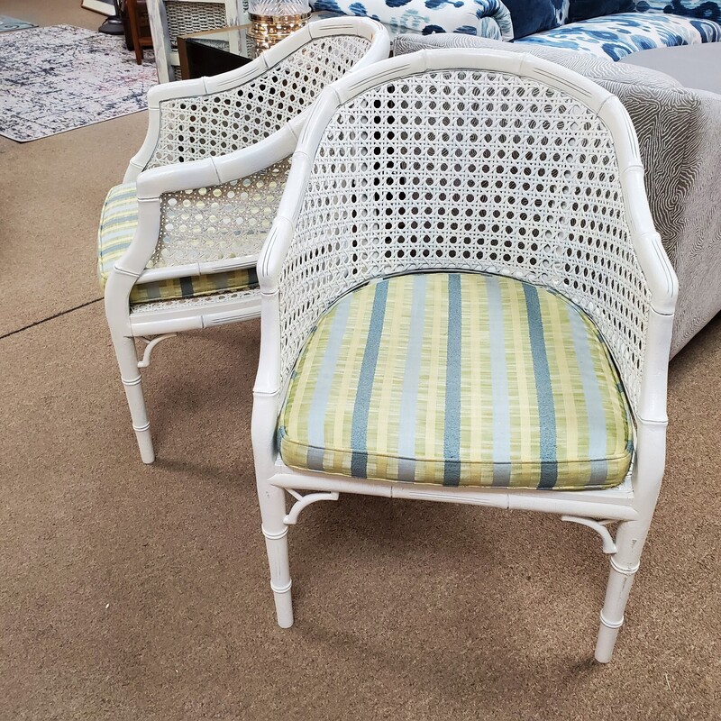 Pair Cane Barrel Chairs, White, Size: 22W