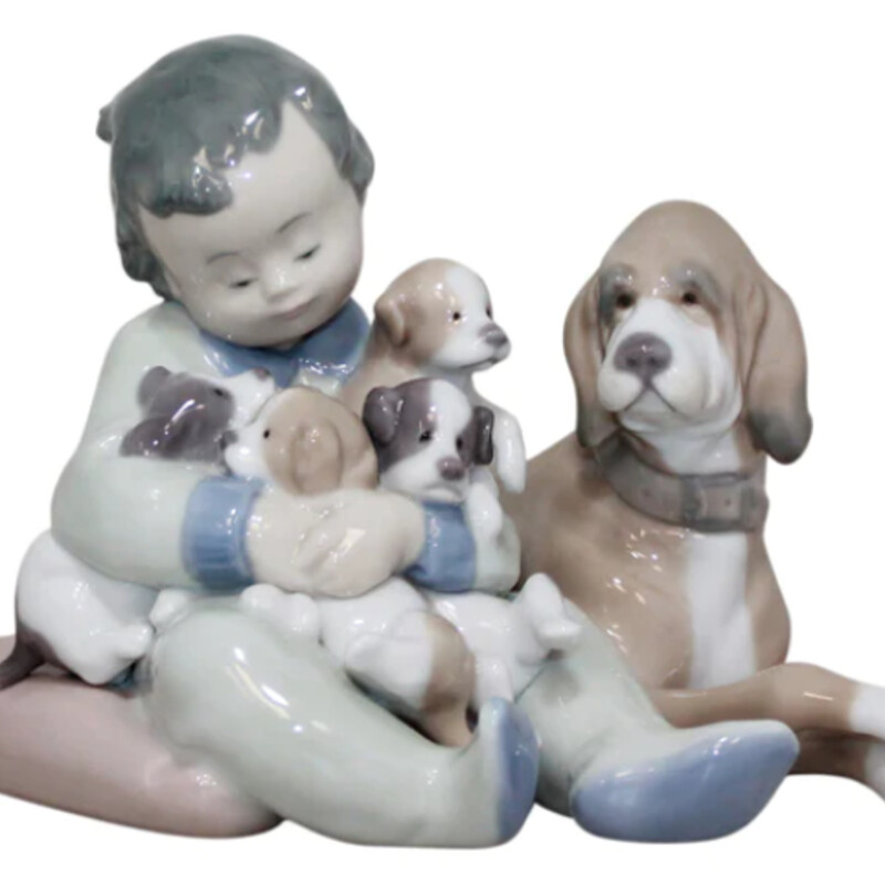 Lladro Boy With Puppies