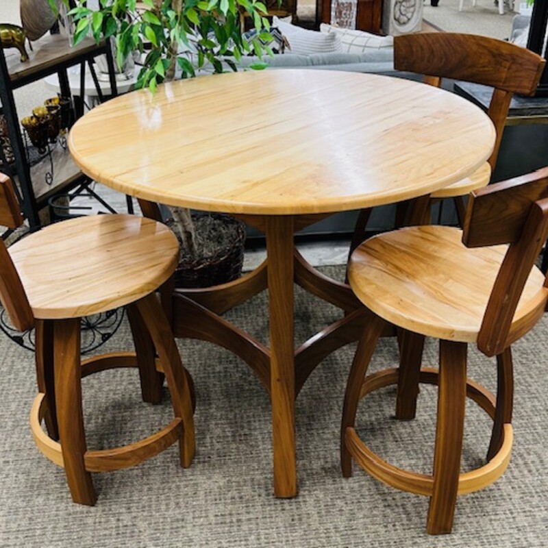 Cherry Valley Wood Bar Table & 3 Barstools<br />
Brown Tan<br />
Table Size: 42 x 35H<br />
Barstool Size: 17.5 x 17.5x 39H