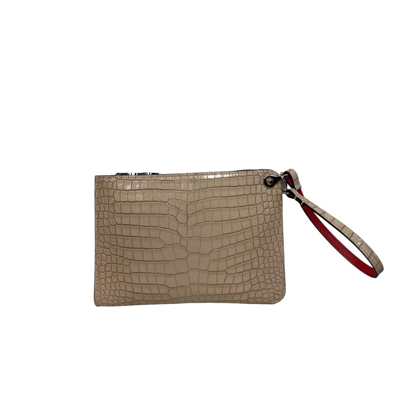 Louboutin Mini Croc Clutch Beige

This Italian bag in croc-embossed calfskin offers a subtle branding take with a polished CL monogram and a posh way to carry with a slim handle. Top zip closure Top carry handle Leather Made in Italy Designer Handbags