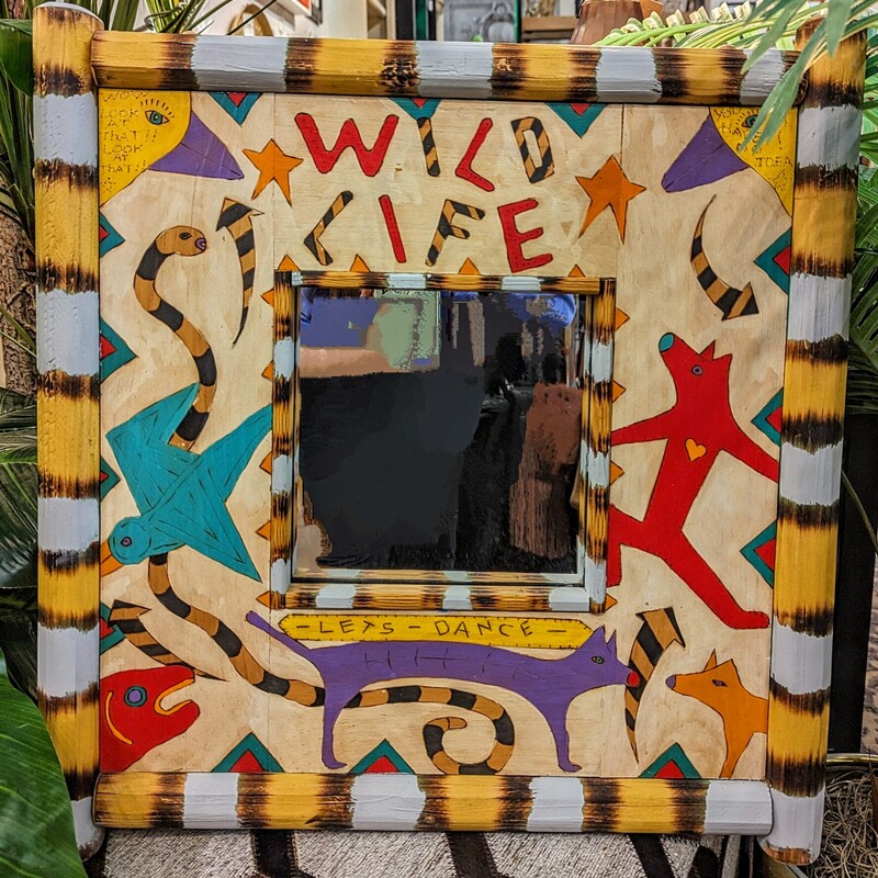 Wild Life Funky Wood Mirror
Yellow Purple Red Green Size: 19 x 20.5H