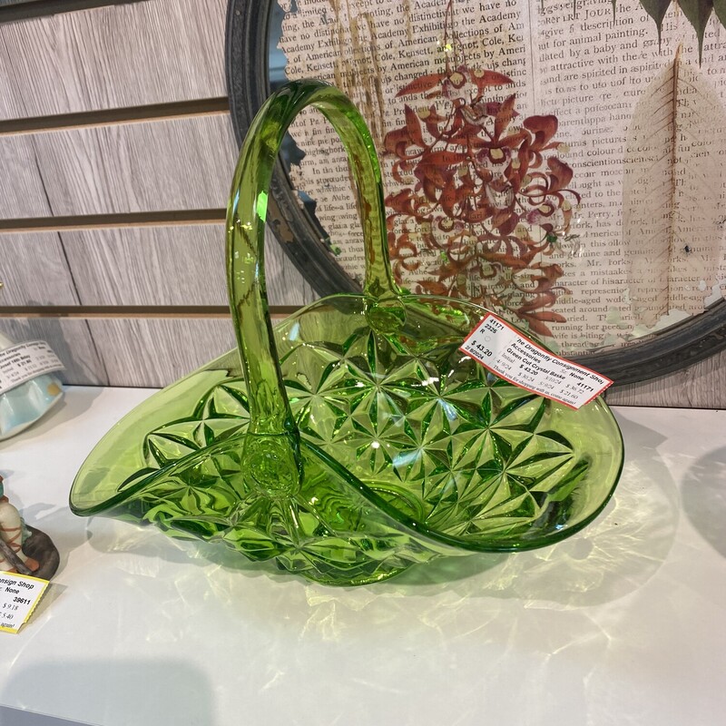 Green Cut Crystal Basket