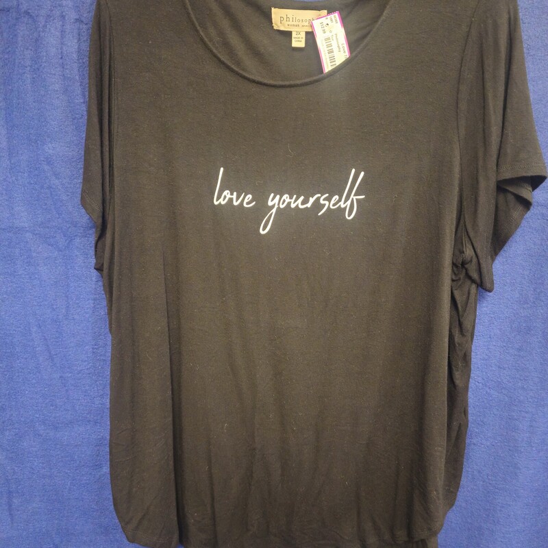 Short sleeve black tee  with Love Yourself graphic in white
