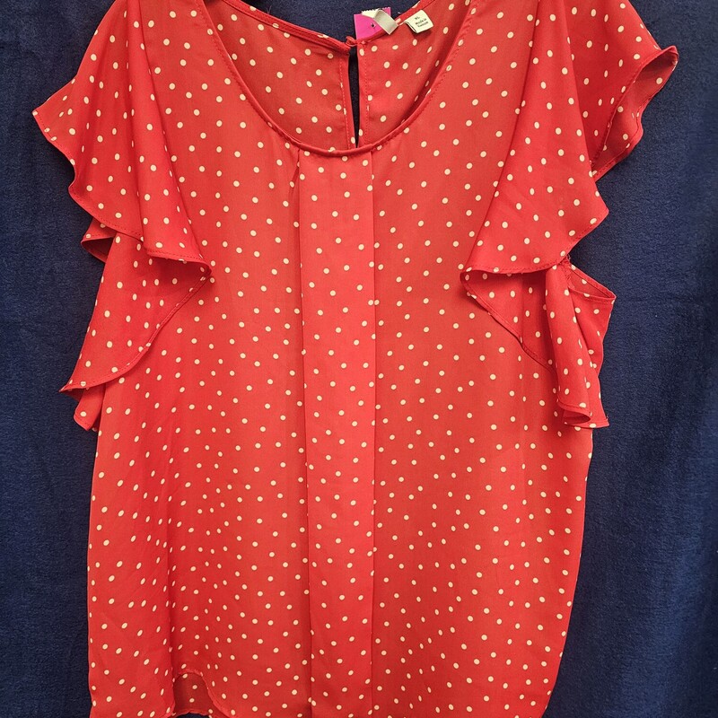 Super cute short sleeve ruffled blouse in red with white polka dots