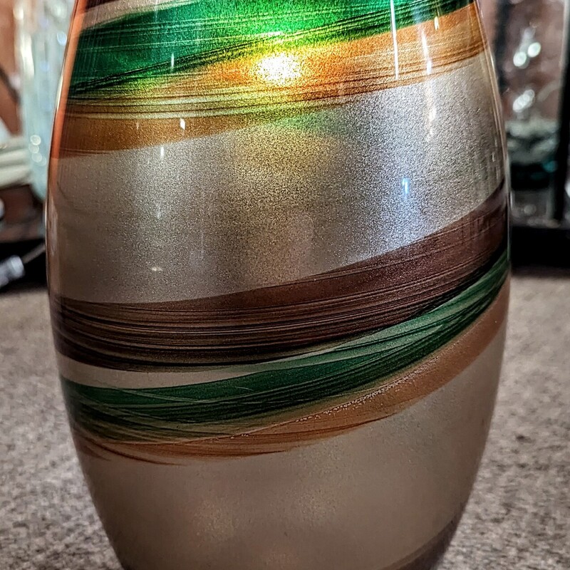 Sparkly Painted Striped Vase
Gold Brown Green Orange Size: 6 x 12H