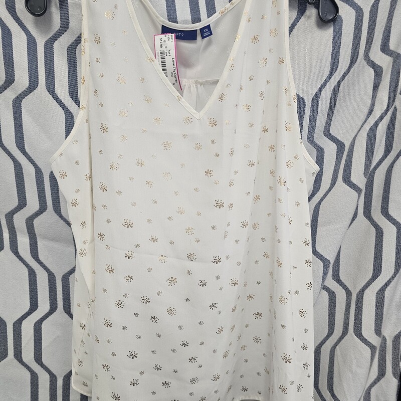 White poly blend tank with gold metallic graphics