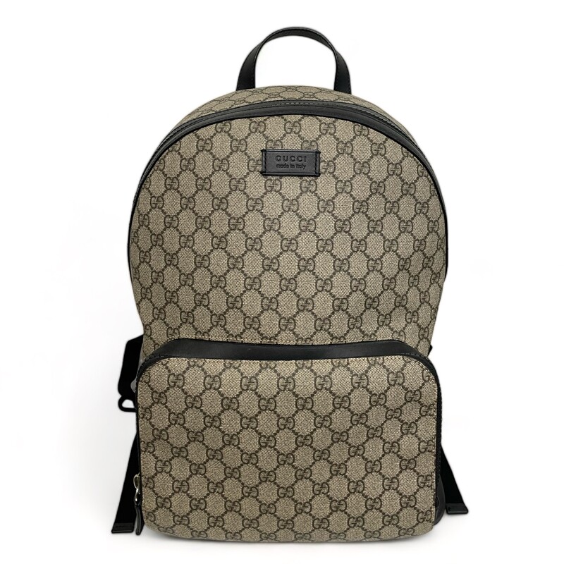 Gucci Supreme Backpack

Dimensions:
Base length: 12.25 in
Height: 15.75 in
Width: 5 in
Drop: 2 in
Drop: 12.5 in

GUCCI GG Supreme Monogram Medium Backpack in Black. This stylish backpack is crafted of Gucci GG monogram coated canvas. The bag features an external pocket, adjustable nylon shoulder straps, and black leather trim with silver hardware. The top zipper opens to a spacious suede interior with patch pockets.

In Excellent Condition