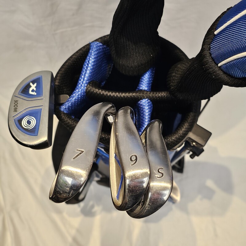 Callaway Xj2 Junior 6 Piece Set
Size: Junior 47 inch - 53 inch height
Left Hand
Set Includes:
- Driver w/ Headcover
- Fairway Wood w/ Headcover
-Iron Set (7,9,Sand Wedge)
-Putter
- Lightweight Stand Bag w/ 5 Zipper Pockets

Features:

- XJ Sets feature our industry-leading Callaway technologies that are designed for the distance to hit it long and the forgiveness to make clean contact and hit solid shots. This includes titanium drivers for long distance and proven graphite shafts.

- These ultra-light weight sets are engineered so that each club is easy to swing for the best performance.

- Driver:
Loft (17 Degree), Length (34 inch), Lie (56 Degree)

- Fairway Wood:
Loft (23 Degree), Length (33 inch), Lie (57 Degree)

- 7 Iron:
Loft (36 Degree), Length (30 inch), Lie (60 Degree)

- 9 Iron:
Loft (42 Degree), Length (29 inch), Lie (61 Degree)

- Sand Wedge:
Loft (52 Degree), Length (28 inch), Lie (62 Degree)

- Putter:
Loft (3 Degree), Length (27 inch), Lie (70 Degree)

Gently Used: Excellent Like New Condition