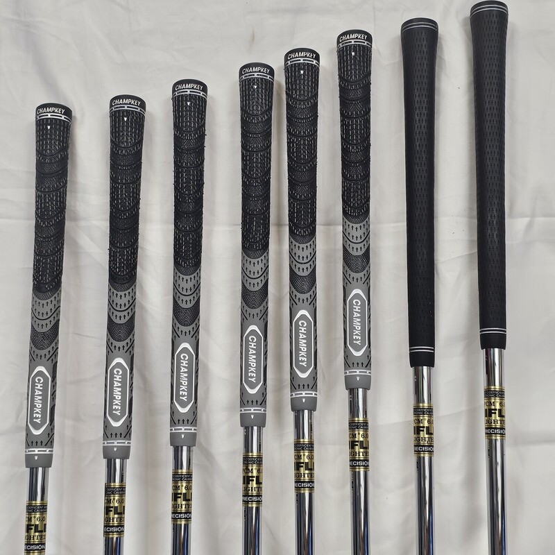 TaylorMade RAC Coin Forged Iron Set<br />
3,4,5,6,7,8,9,Pitching Wedge<br />
Men's Right Hand<br />
FMC 6.0 Rifle Flighted Precision Shafts<br />
Flex - Stiff<br />
Golf Pride Tour Velvet Grip on 3,4 Iron<br />
Champkey MCS Standard Grip on 5,6,7,8,9,PW<br />
<br />
Gently Used: Like New Condition