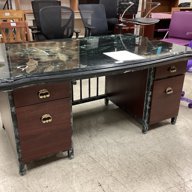 Marble Top Desk, Dk Wood, 4 Drawers
67 in Wide x 42 in Deep x 30 in Tall