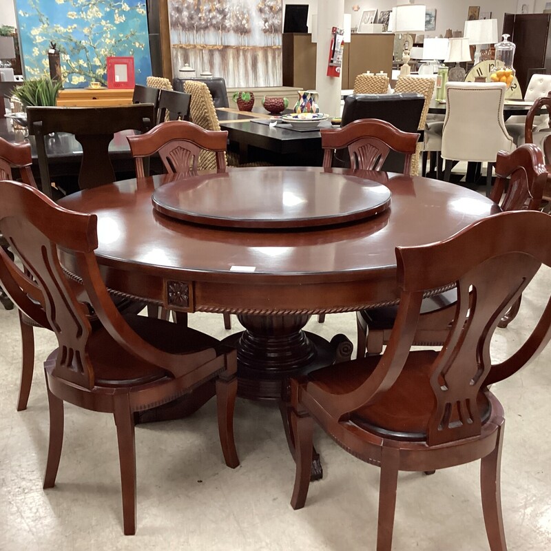 Round Dining Lazy Susan, Cherry, +6 Chairs
59 in Round x 30 in Tall