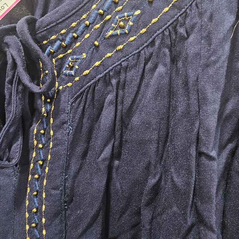 Navy blue boho style blouse with gold embroidery