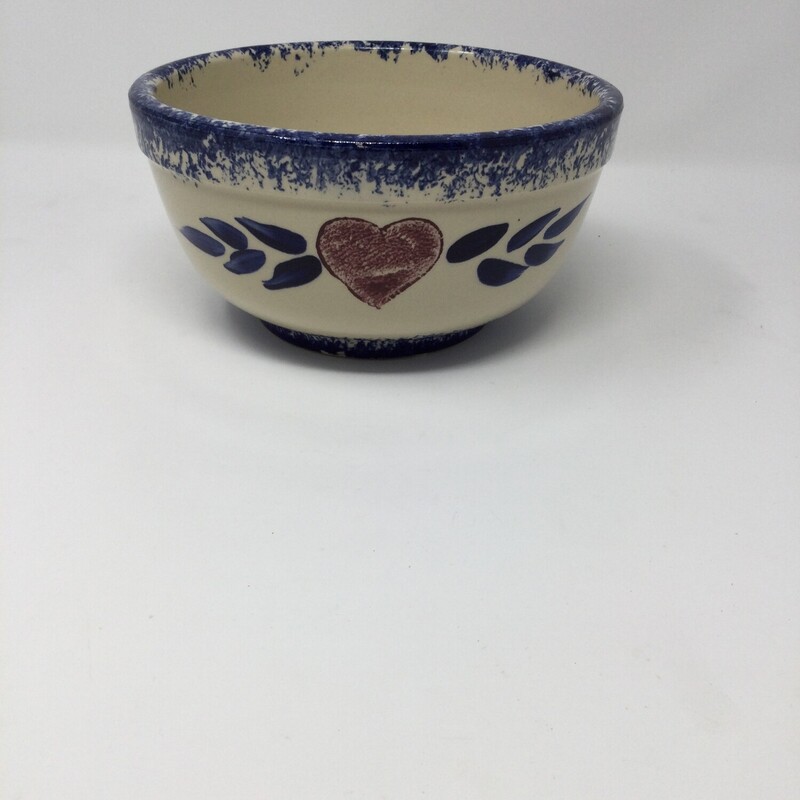 Pottery bowl with heart, Beige/blue, Size: 8 X 4