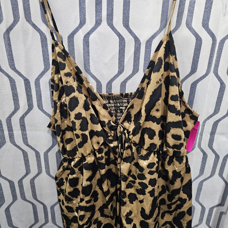 Tank with spaghetti straps in brown and black animal print