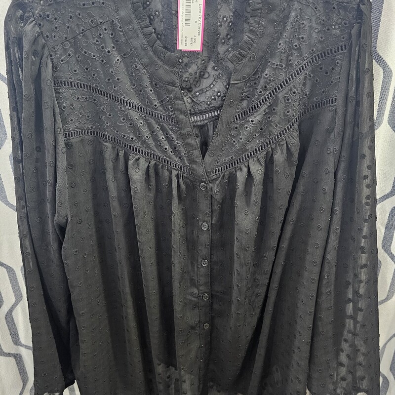Sheer long sleeve button up blouse with polka dots. Beautiful
