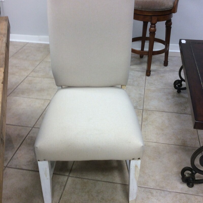 4 Accent Chairs, comfortable cream upholstered seat accented with nail heads with white distressed wood frame, Size: None