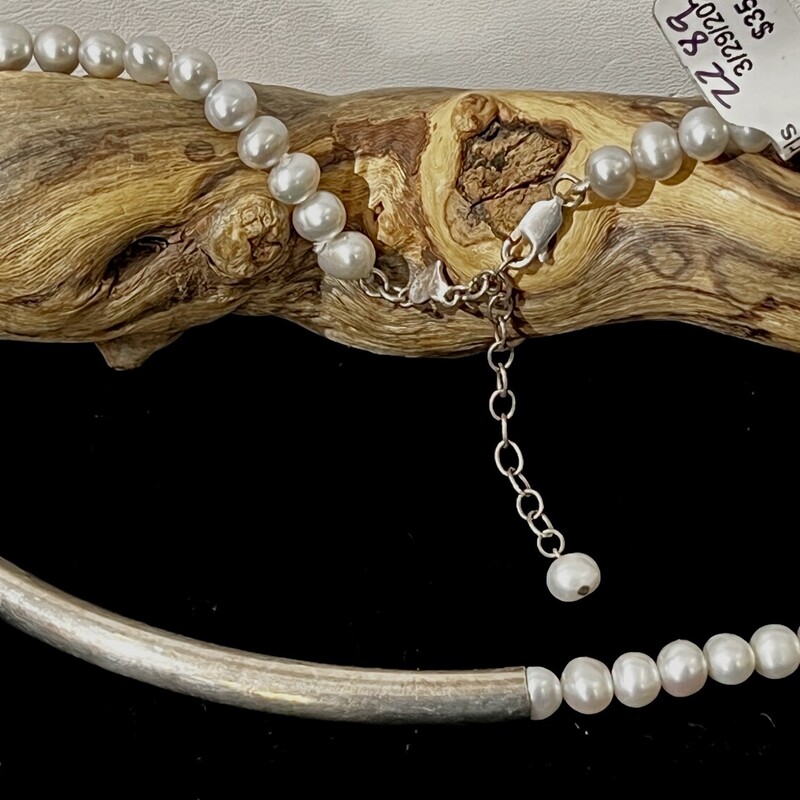 SterlingTube &Grey Pearl Necklace