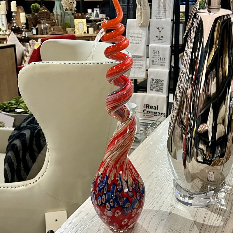 Art Glass Red Spiral, Red, Size: 16