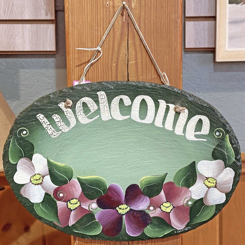 Hand Painted Purple Floral Welcome Slate
14 In x 9 In.