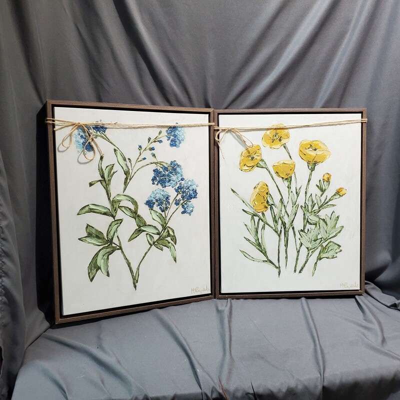 2pc Floral Framed Canvas