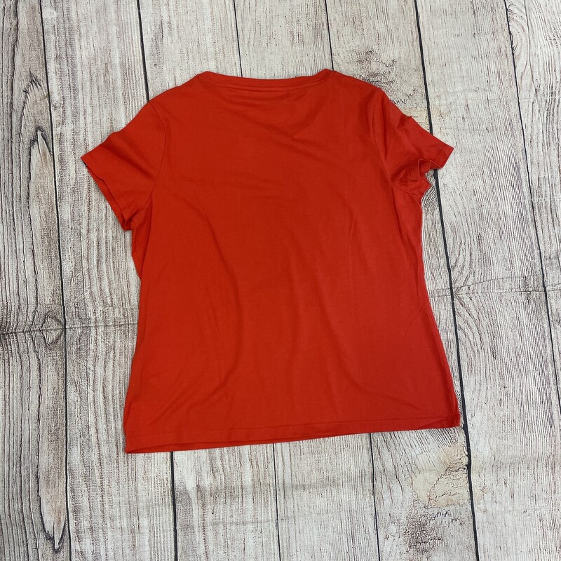 Tommy Hilfiger red knit short sleeve top with a silver flaf on the front size XL