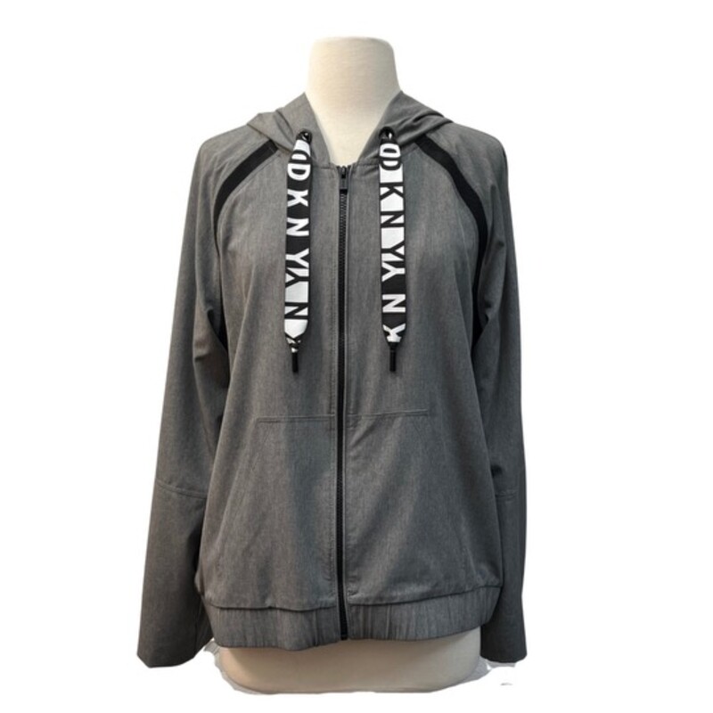 Donna Karan New York<br />
DKNY Sport Jacket and Pant Set<br />
Zip Hoodie<br />
Roll-Tab Sleeve<br />
Gray, and Black<br />
Size: Medium