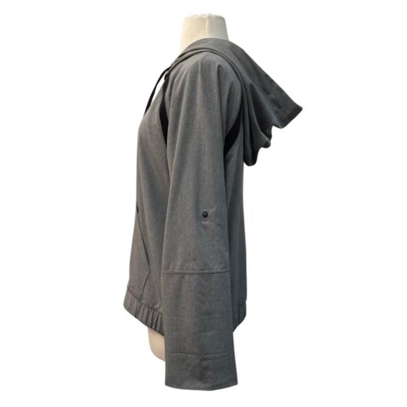 Donna Karan New York
DKNY Sport Jacket and Pant Set
Zip Hoodie
Roll-Tab Sleeve
Gray, and Black
Size: Medium
