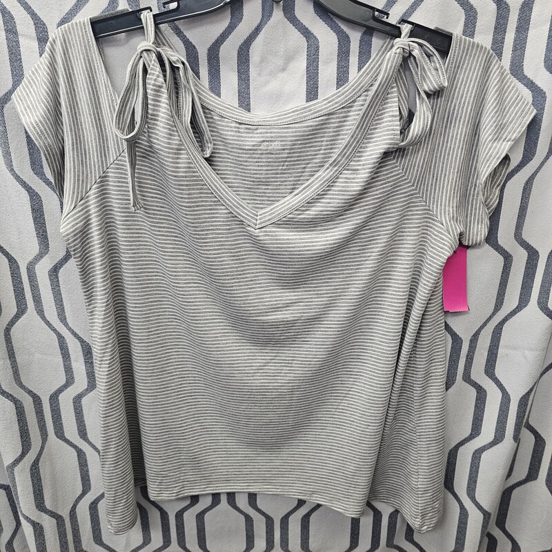 Brand new with tags, grey and white striped cold shoulder short sleeve top. super cute for summer.