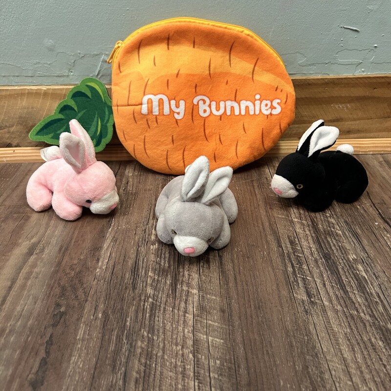 Carrot W/ 3 Mini Bunnies, Orange, Size: Plush