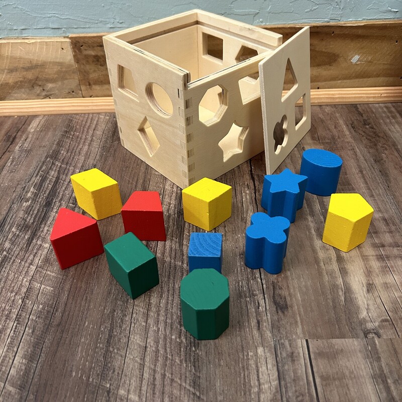 5in Shape Sorter Cube, Wood, Size: Wooden