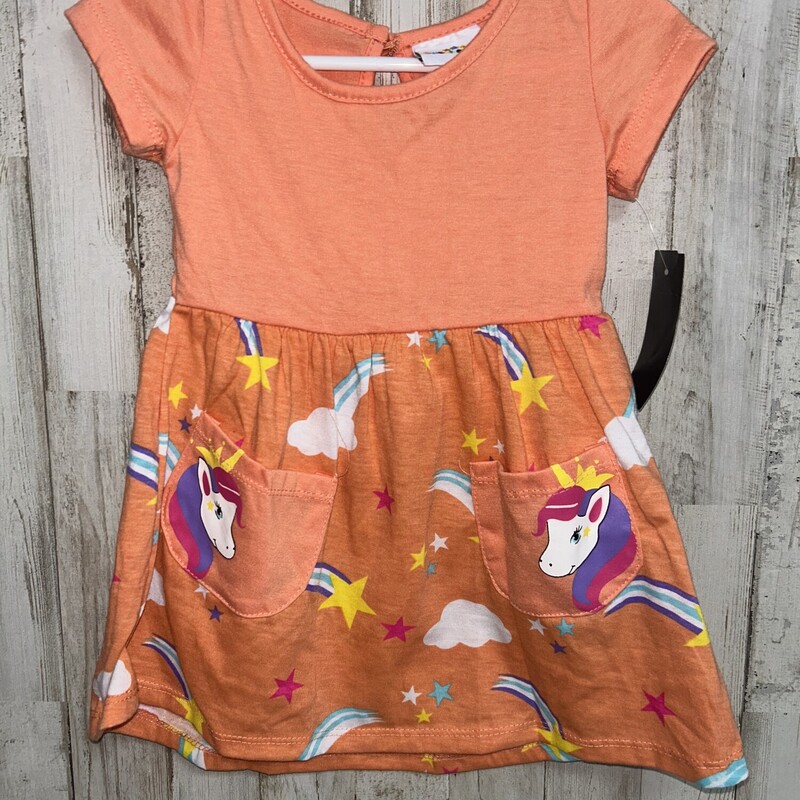 12M Orange Unicorn Dress, Orange, Size: Girl 6-12m