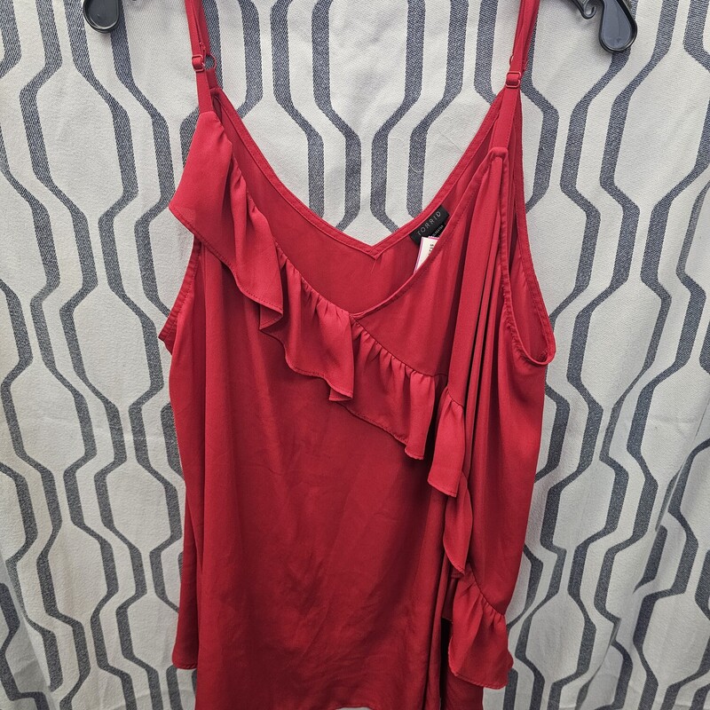 Super cute tank with ruffle in red.