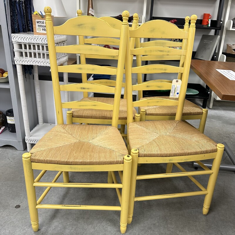 InHome Rustic Ladderback Chairs, Made in Italy...Yellow with Rush Seats. Sold as a set of 4.