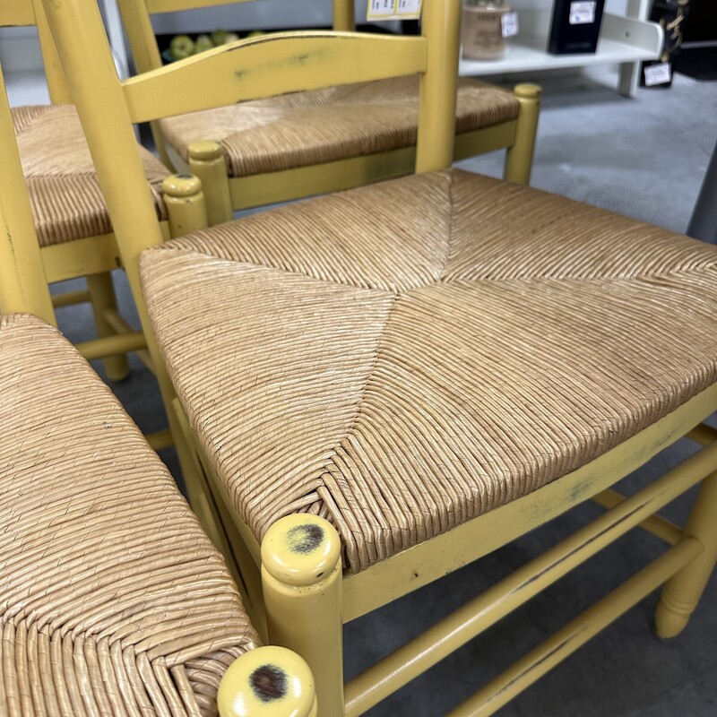 InHome Rustic Ladderback Chairs, Made in Italy...Yellow with Rush Seats. Sold as a set of 4.