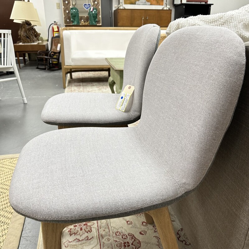 Two Upholstered Side Chairs, Mid Century Modern Style. Wood Base with Gray Cushions; sold as a PAIR.