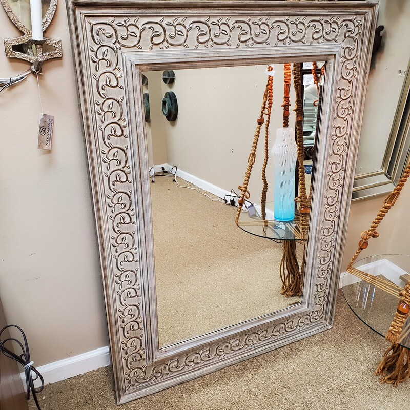 Tall Framed Mirror, Cream, Size: 37x49