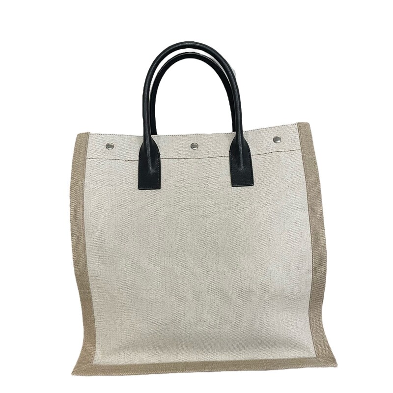 SAINT LAURENT Canvas Tote<br />
 45 % LINEN, 45 % COTTON, 10 % LEATHER<br />
 MADE IN ITALY<br />
Dimensions: