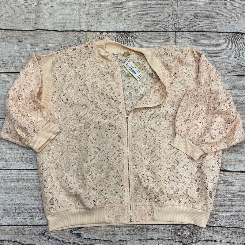 Peach lace zip up front 3/4 sleeves size medium
