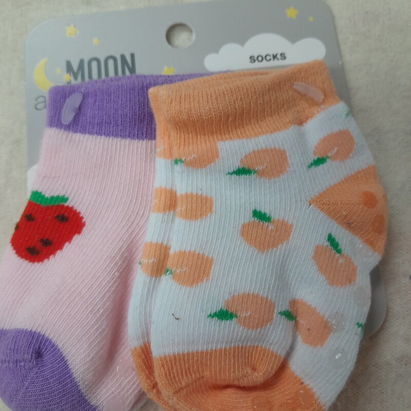 NEW Moon Stars Socks, peach and strawberry Size: 6/18m