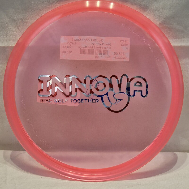 Innova Champion Roc3 Disc Golf Disc

Type: Mid-Range Driver

Flight Rating: 5/4/0/3 Speed/Glide/Turn(R)/Fade(L)

Weight: Size: 180g

Stability: Overstable

Color: Translucent Pink w/ Red,White,Blue Print

PDGA Approved

Condition: New
