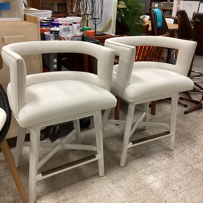 S/2 Stanley Barstools, White, W/Cushions
25 in t