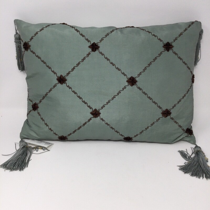 Lumbar Pillow W/tassles, Blue/Brown, Size: 12 X 18