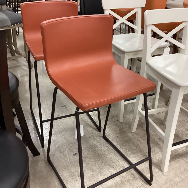 S/2 Barstools Leather, Orange, Metal
26 in t