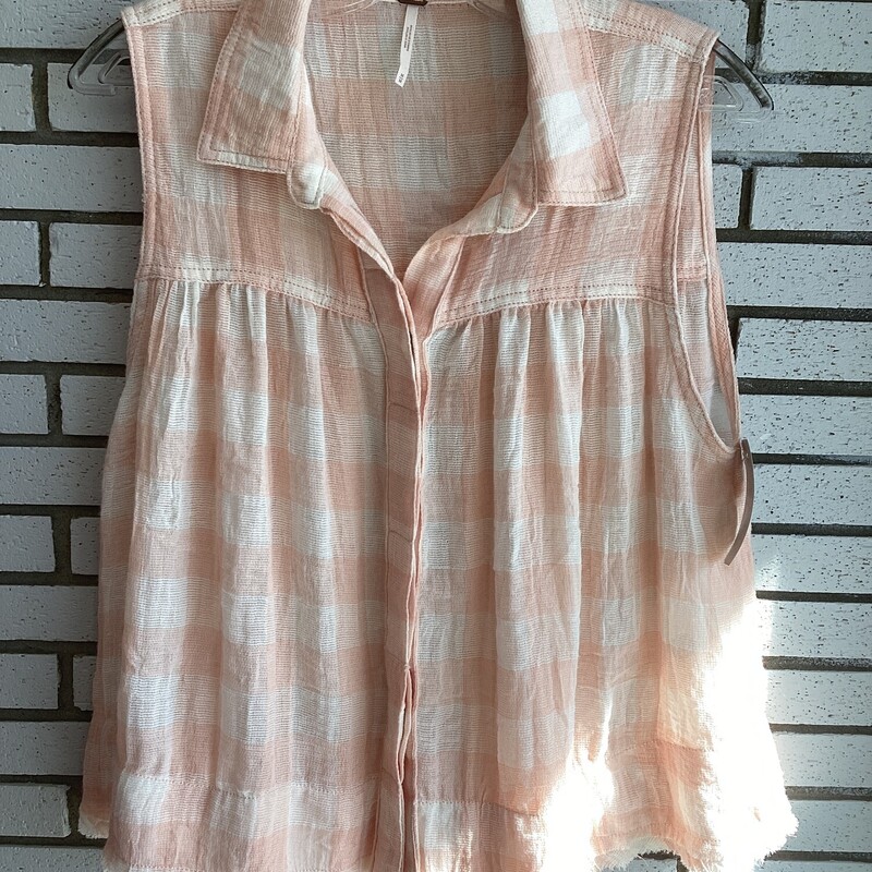 S/l Crop Blouse Checked, Pink/whi, Size: Medium