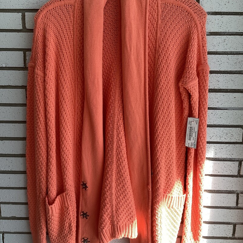 Ls Btn Up Sweater, Coral, Size: Small