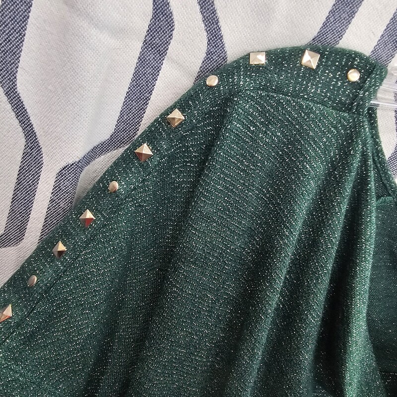 Love this sparkling blouse in emerald green with studding on the shoulders