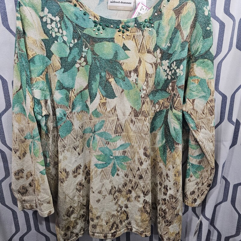 Brand new with tags, this sweater is a must see, tans and greens o my!